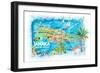 Jamaica Illustrated Travel Map with Roads and Highlights-M. Bleichner-Framed Premium Giclee Print