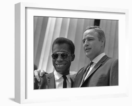 James Baldwin and Marlon Brando at the 1963 Civil Rights March, Aug. 28, 1963-null-Framed Photo