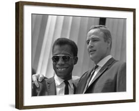 James Baldwin and Marlon Brando at the 1963 Civil Rights March, Aug. 28, 1963-null-Framed Photo