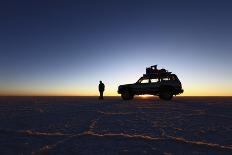 Toyota Land Cruiser Silhouetted Against Sunrise, Salar De Uyuni, Bolivia-James Brunker-Stretched Canvas