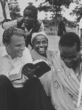 Evangelist Billy Graham Showing His Bible to the Waarusha Warriors Near Mt. Meru-James Burke-Photographic Print