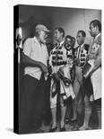 Evangelist Billy Graham Showing His Bible to the Waarusha Warriors Near Mt. Meru-James Burke-Photographic Print