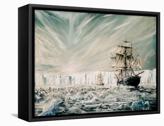 James Clark Ross discovers Antarctic Ice Shelf-Vincent Alexander Booth-Framed Stretched Canvas