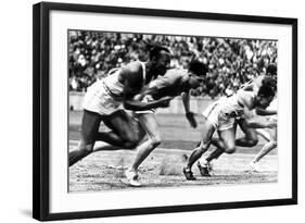 James Cleveland "Jesse" Owens, American Athlete at Departure of 100M Race at Olympic Games in 1936-null-Framed Photo