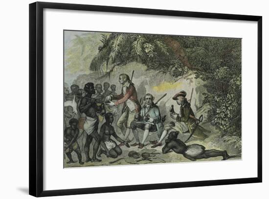 James Cook Meets the Tahitians-null-Framed Giclee Print