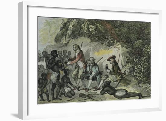 James Cook Meets the Tahitians-null-Framed Giclee Print