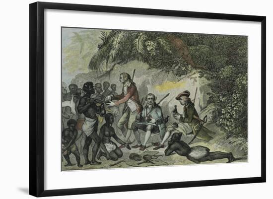 James Cook Meets the Tahitians-null-Framed Giclee Print
