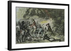 James Cook Meets the Tahitians-null-Framed Giclee Print