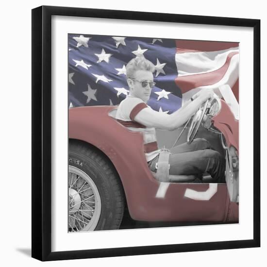 James Dean Flag with Border-Jerry Michaels-Framed Art Print
