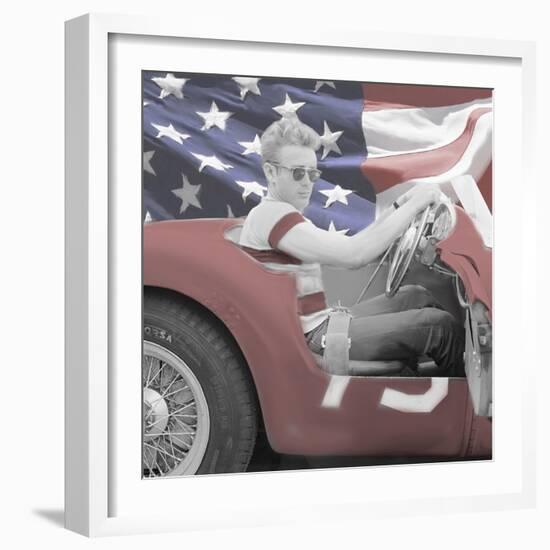 James Dean Flag with Border-Jerry Michaels-Framed Art Print