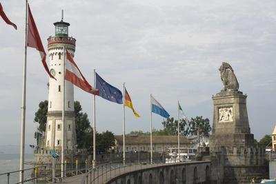 Harbour Entrance with Lighthouse and Lion, Lindau, Lake Constance, Germany