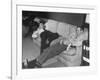 James Stewart Stretched Out on Office Sofa, Smiling, Producer Leland Hayward Slouches at Other End-John Florea-Framed Premium Photographic Print