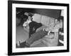 James Stewart Stretched Out on Office Sofa, Smiling, Producer Leland Hayward Slouches at Other End-John Florea-Framed Premium Photographic Print