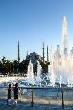 Two Young Turkish Girls Pointing to the Blue Mosque, UNESCO World Heritage Site-James Strachan-Photographic Print