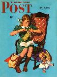 "Knitting for the War Effort," Saturday Evening Post Cover, June 6, 1942-James W. Schucker-Stretched Canvas