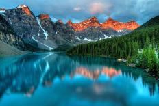 Taken at the Peak of Color during the Morning Sunrise at Moraine Lake in Banff National Park.-James Wheeler-Framed Stretched Canvas
