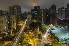 Long exposure night photography during a foggy night in downtown Sao Paulo, Brazil.-James White-Photographic Print