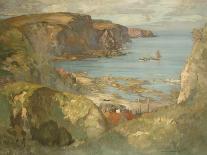 An East Coast Fishing Village, Possibly St. Abbs, with Trawlers Anchored Offshore-James Whitelaw Hamilton-Stretched Canvas