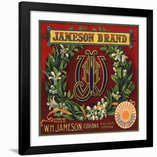 Jameson Brand - Corona, California - Citrus Crate Label-Lantern Press-Framed Art Print