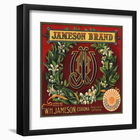 Jameson Brand - Corona, California - Citrus Crate Label-Lantern Press-Framed Art Print