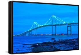 Jamestown Bridge Crossing over Bay at Newport Rhode Island-digidreamgrafix-Framed Stretched Canvas