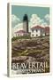 Jamestown, Rhode Island - Beavertail Lighthouse-Lantern Press-Stretched Canvas