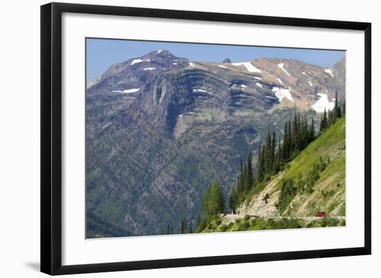 Jammer Bus on the Going-To-The-Sun Road in Glacier, Montana, USA-David R. Frazier-Framed Photographic Print