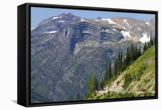 Jammer Bus on the Going-To-The-Sun Road in Glacier, Montana, USA-David R. Frazier-Framed Stretched Canvas