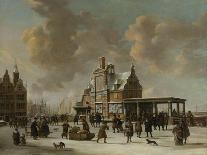 The Pole House and the New Bridge to the Ijkant Amsterdam in Winter, Seen from the Damrak-Jan Abrahamsz. Beerstraten-Stretched Canvas