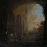 Drovers with Cattle under an Arch of the Colosseum in Rome-Jan Asselijn-Framed Stretched Canvas