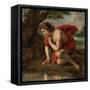 Jan Cossiers / 'Narcissus', Flemish School, Oil on canvas, 97 cm x 93 cm, P01465.-JAN COSSIERS-Framed Stretched Canvas