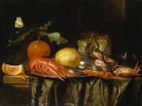 A Crayfish, Prawns and a Lemon on a Pewter Plate on a Draped Table-Jan Davidsz de Heem-Giclee Print