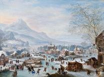 “Winter Scene with Skaters” Painting by Jan Griffier (Ca 1652-1718) - Oil on Copper - Sun 43X55 Cm-Jan Griffier-Giclee Print
