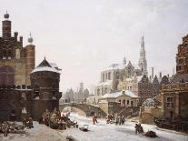 A Capriccio View of a Town with Figures on a Frozen Canal-Jan Hendrik Verheyen-Giclee Print