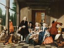 Group Portrait of the Van Den Bosch Family, Dining by a House, a Topiary Garden Beyond, 1777-Jan Josef the Younger Horemans-Framed Stretched Canvas