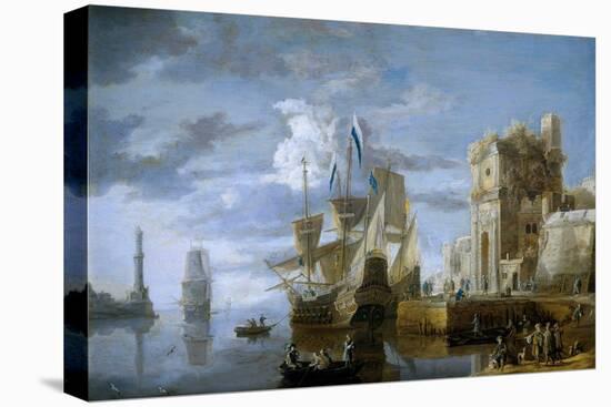 Jan Peeters / 'A sea port', ca. 1640, Flemish School, Oil on copper, 70 cm x 86 cm, P02128.-JAN PEETERS-Stretched Canvas