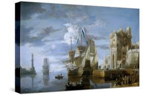 Jan Peeters / 'A sea port', ca. 1640, Flemish School, Oil on copper, 70 cm x 86 cm, P02128.-JAN PEETERS-Stretched Canvas