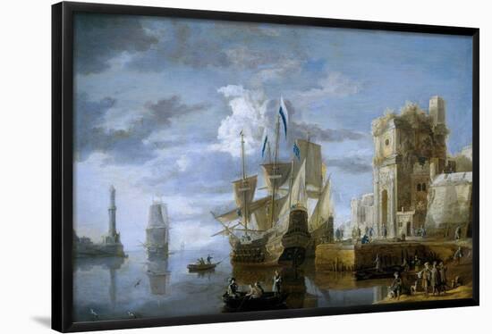 Jan Peeters / 'A sea port', ca. 1640, Flemish School, Oil on copper, 70 cm x 86 cm, P02128.-JAN PEETERS-Framed Poster