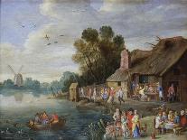 A River Landscape with Gentry at a Village Inn-Jan van Kessel the Elder-Giclee Print