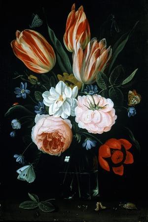 Tulips and Roses in a Glass Vase