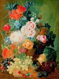 Mixed Flowers and Pineapples in an Urn with a Bird's Nest and a Cat-Jan van Os-Giclee Print