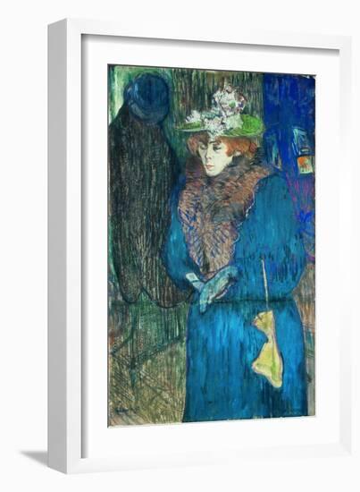 Jane Avril a l'entree du Moulin Rouge-Jane Avril entering the Moulin Rouge, 1892.-Henri de Toulouse-Lautrec-Framed Giclee Print