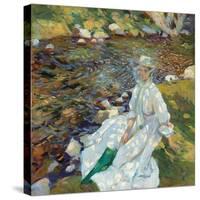 Jane Emmet De Glehn by a Stream, Val D'aosta, (Oil on Canvas)-Wilfred Gabriel de Glehn-Stretched Canvas