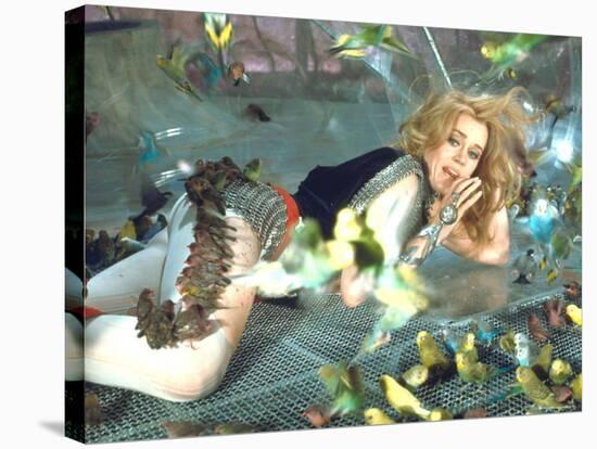 Jane Fonda is Preyed Upon by Parakeets and Finches in Scene from Roger Vadim's "Barbarella"-Carlo Bavagnoli-Stretched Canvas