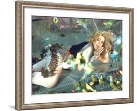 Jane Fonda is Preyed Upon by Parakeets and Finches in Scene from Roger Vadim's "Barbarella"-Carlo Bavagnoli-Framed Premium Photographic Print