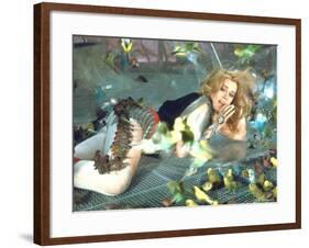 Jane Fonda is Preyed Upon by Parakeets and Finches in Scene from Roger Vadim's "Barbarella"-Carlo Bavagnoli-Framed Premium Photographic Print