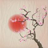 Bough of a Cherry Blossom Tree against Red Sun. Crumpled Paper Vintage Effect. Eps10 Vector Format.-Jane Rix-Art Print