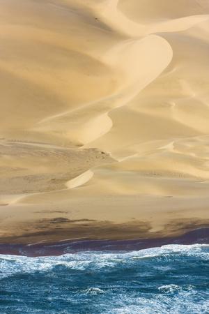 Namibia. Aerial of Namibian Sand Dunes Meeting the Atlantic Ocean