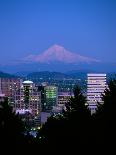 Night View of Downtown and Mt Hood, Portland, Oregon, USA-Janis Miglavs-Framed Premium Photographic Print