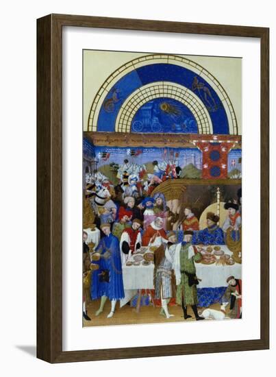 January: Banquet Scene by the Limbourg Brothers (Facsimile Manuscript)-null-Framed Giclee Print